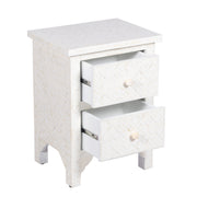 Bone Inlay Bedside Table with 2 Drawers -  White Geometric