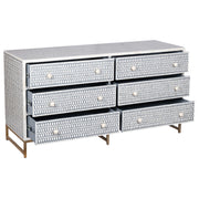 Bone Inlay Buffet 6 Drawer Chest of Drawers - Dark Grey Lattice