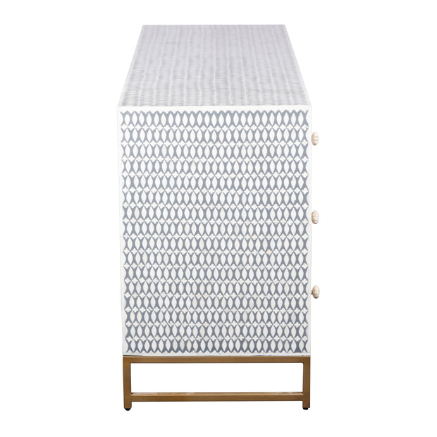 Bone Inlay Buffet 6 Drawer Chest of Drawers - Dark Grey Lattice