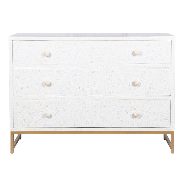 Bone Inlay 3 Drawer Chest of Drawers - White Floral