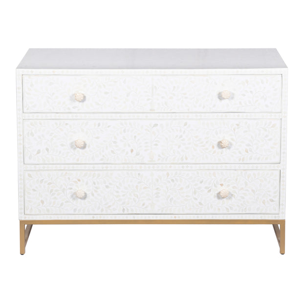 Bone Inlay 3 Drawer Chest of Drawers - White Floral