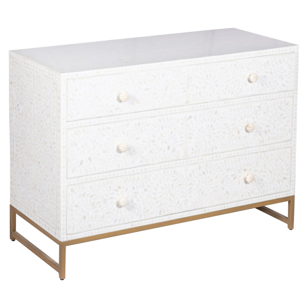 Bone Inlay 3 Drawer Chest of Drawers - White Floral