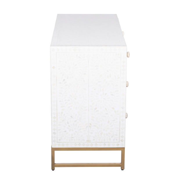 Bone Inlay 3 Drawer Chest of Drawers - White Floral