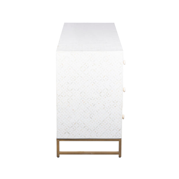 Bone Inlay Buffet 6 Drawer Chest of Drawers - White Geometric