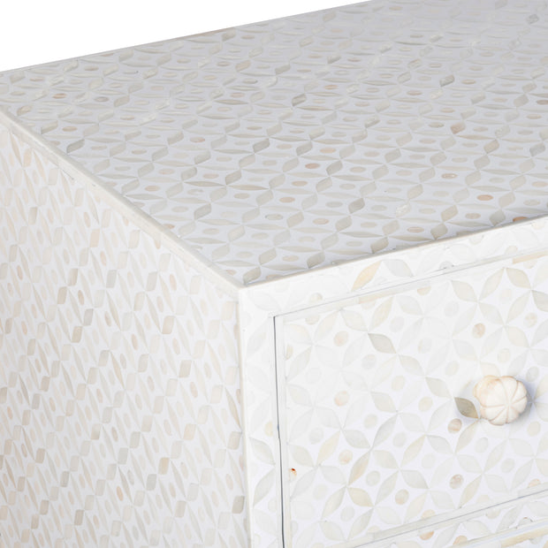 Bone Inlay Buffet 6 Drawer Chest of Drawers - White Geometric