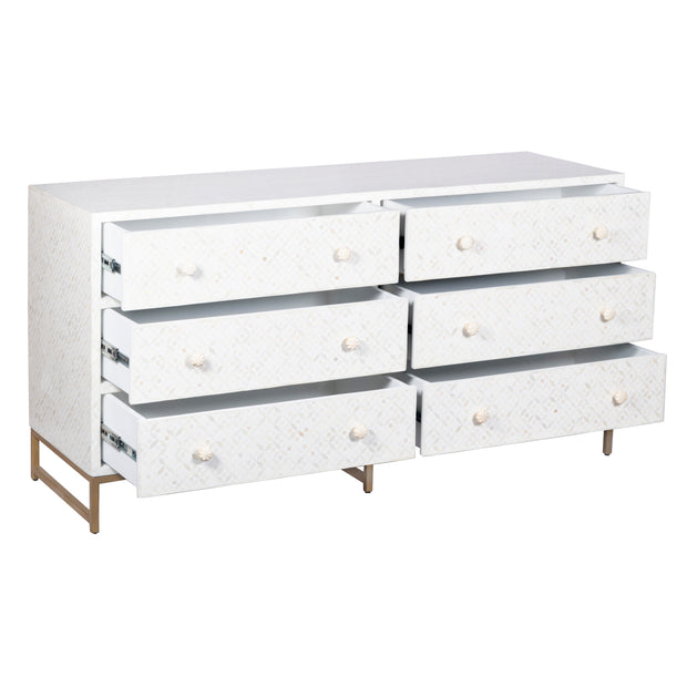 Bone Inlay Buffet 6 Drawer Chest of Drawers - White Geometric