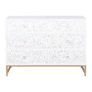 Mother of Pearl Inlay 3 Drawer Chest of Drawers - White Floral