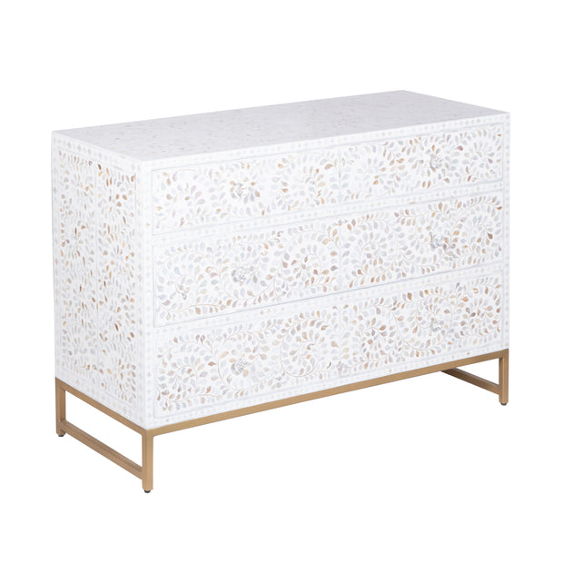 Mother of Pearl Inlay 3 Drawer Chest of Drawers - White Floral