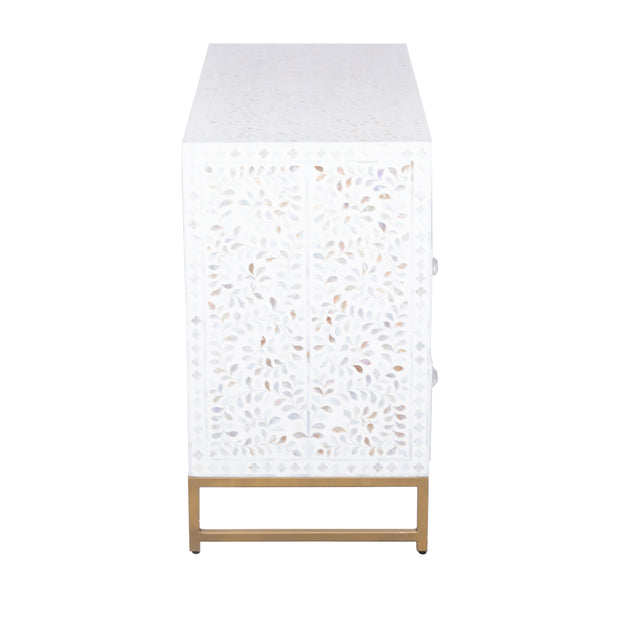 Mother of Pearl Inlay 3 Drawer Chest of Drawers - White Floral