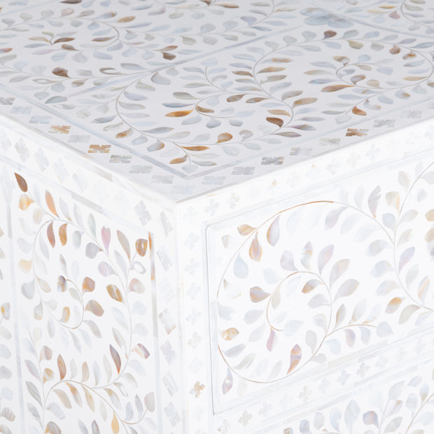 Mother of Pearl Inlay 3 Drawer Chest of Drawers - White Floral