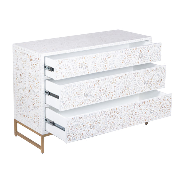 Mother of Pearl Inlay 3 Drawer Chest of Drawers - White Floral