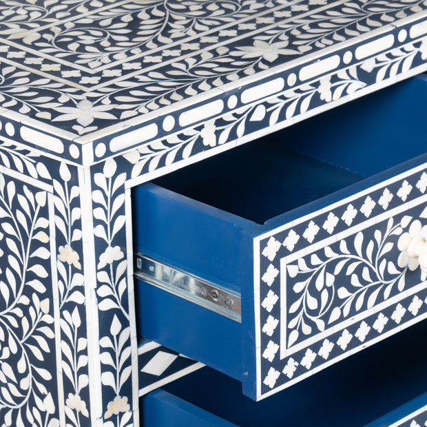 Bone Inlay 7 Drawer Chest of Drawers - Navy Blue, Floral