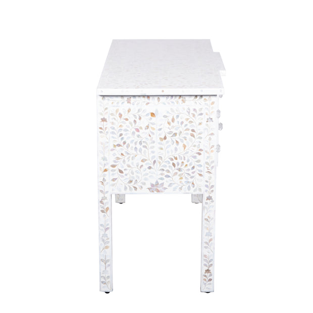 Mother of Pearl Inlay Buffet 6 Drawer Chest of Drawers - White Floral