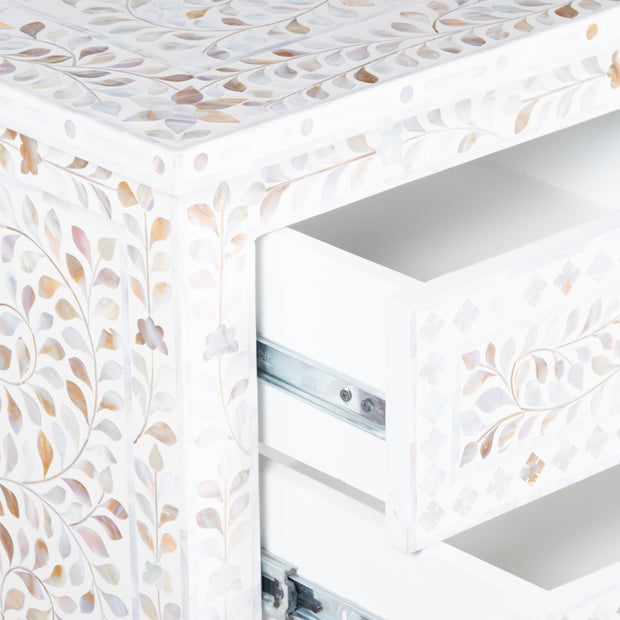 Mother of Pearl Inlay Buffet 6 Drawer Chest of Drawers - White Floral