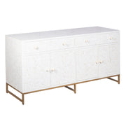 Bone Inlay Buffet 2 Drawer 4 Door - White Floral, Gold Frame