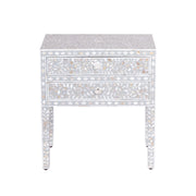 Mother of Pearl Inlay 2 Draw Bedside Table (LARGE) - Light Grey