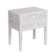 Mother of Pearl Inlay 2 Draw Bedside Table (LARGE) - Light Grey