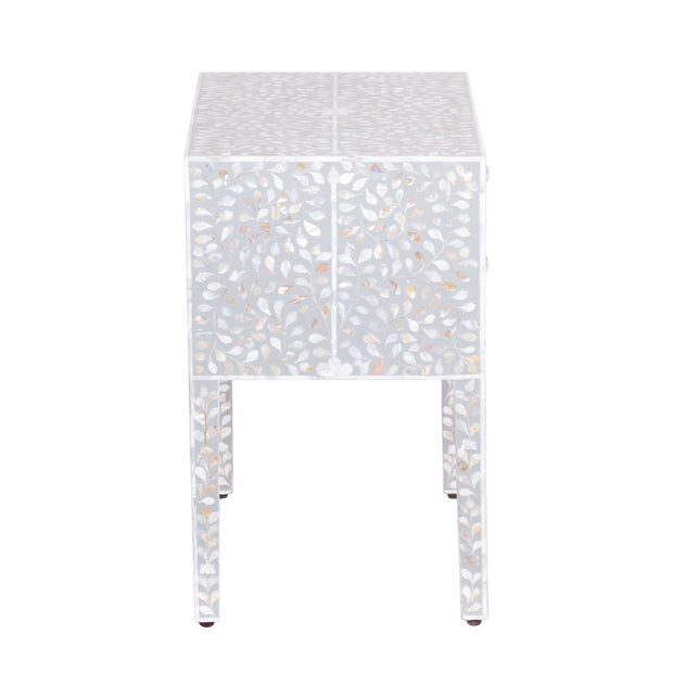 Mother of Pearl Inlay 2 Draw Bedside Table (LARGE) - Light Grey