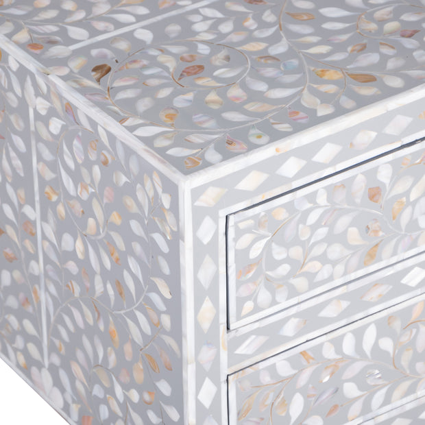 Mother of Pearl Inlay 2 Draw Bedside Table (LARGE) - Light Grey