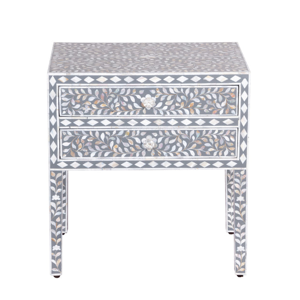 Mother of Pearl Inlay Bedside Table (LARGE) - Dark Grey