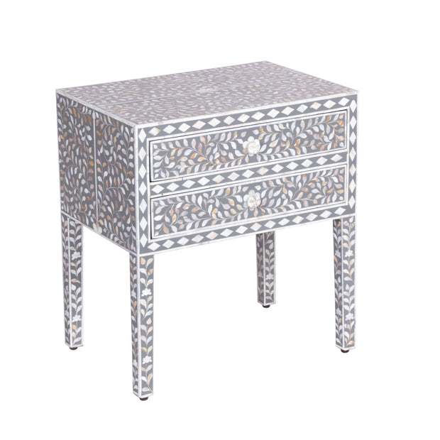 Mother of Pearl Inlay Bedside Table (LARGE) - Dark Grey