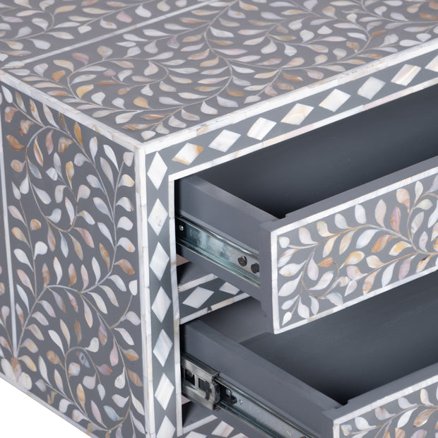 Mother of Pearl Inlay Bedside Table (LARGE) - Dark Grey