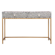 Bone Inlay 2 Drawer Hall Table - Black Zig Zag (Gold Frame)