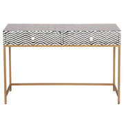 Bone Inlay 2 Drawer Hall Table - Black Zig Zag (Gold Frame)