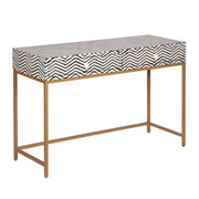 Bone Inlay 2 Drawer Hall Table - Black Zig Zag (Gold Frame)