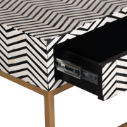 Bone Inlay 2 Drawer Hall Table - Black Zig Zag (Gold Frame)