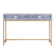 Bone Inlay 2 Drawer Hall Table - Indigo Blue Floral