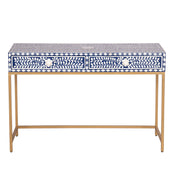 Bone Inlay 2 Drawer Hall Table - Indigo Blue Floral