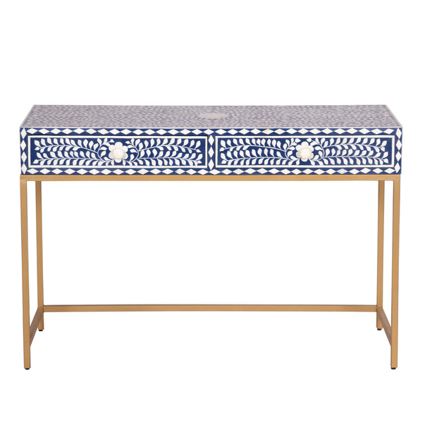 Bone Inlay 2 Drawer Hall Table - Indigo Blue Floral