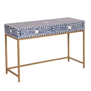 Bone Inlay 2 Drawer Hall Table - Indigo Blue Floral