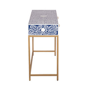 Bone Inlay 2 Drawer Hall Table - Indigo Blue Floral