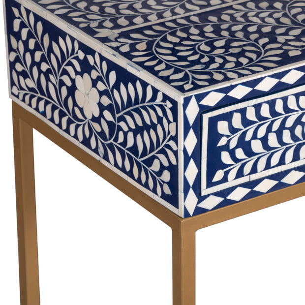 Bone Inlay 2 Drawer Hall Table - Indigo Blue Floral