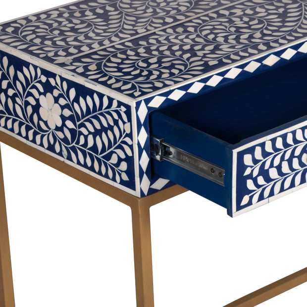 Bone Inlay 2 Drawer Hall Table - Indigo Blue Floral