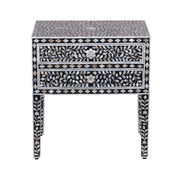 Mother of Pearl Inlay LARGE 2 Draw Bedside Table (LARGE) - Black