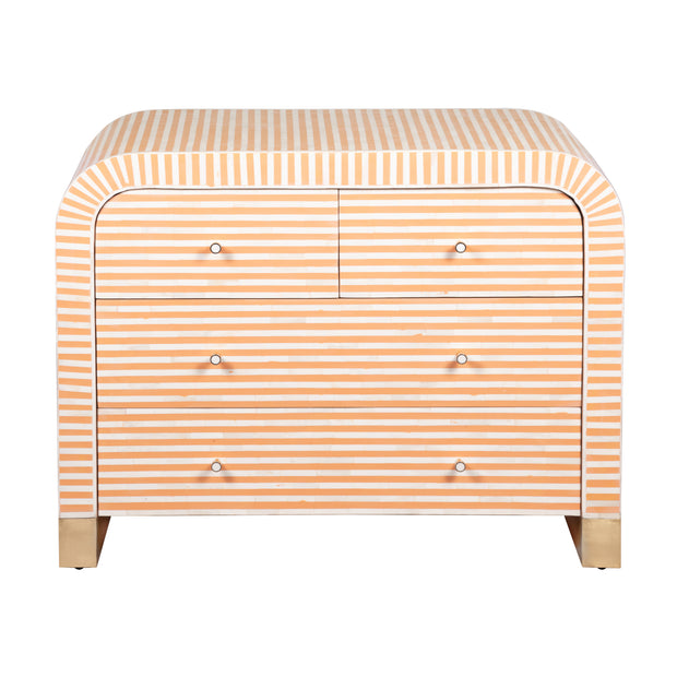 Bone Inlay 4 Drawer Chest of Drawers - Waterfall / Curved - Apricot