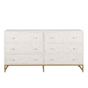 Bone Inlay Buffet 6 Drawer Chest of Drawers - White Floral, Gold Frame