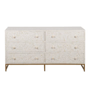 Bone Inlay Buffet 6 Drawer Chest of Drawers - White Floral, Gold Frame