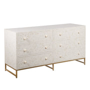 Bone Inlay Buffet 6 Drawer Chest of Drawers - White Floral, Gold Frame