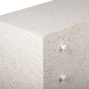 Bone Inlay Buffet 6 Drawer Chest of Drawers - White Floral, Gold Frame