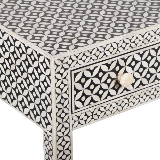 Bone Inlay 4 Drawer Hall Table or Side Table - Black Geometric