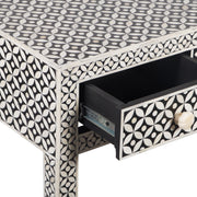 Bone Inlay 4 Drawer Hall Table or Side Table - Black Geometric