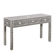 Bone Inlay 3 Drawer Hall Table or Side Table - Black Floral