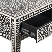 Bone Inlay 3 Drawer Hall Table or Side Table - Black Floral