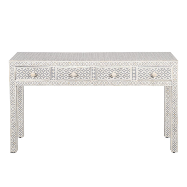 Bone Inlay 4 Drawer Hall Table or Side Table - Grey Geometric