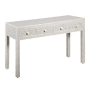 Bone Inlay 4 Drawer Hall Table or Side Table - Grey Geometric