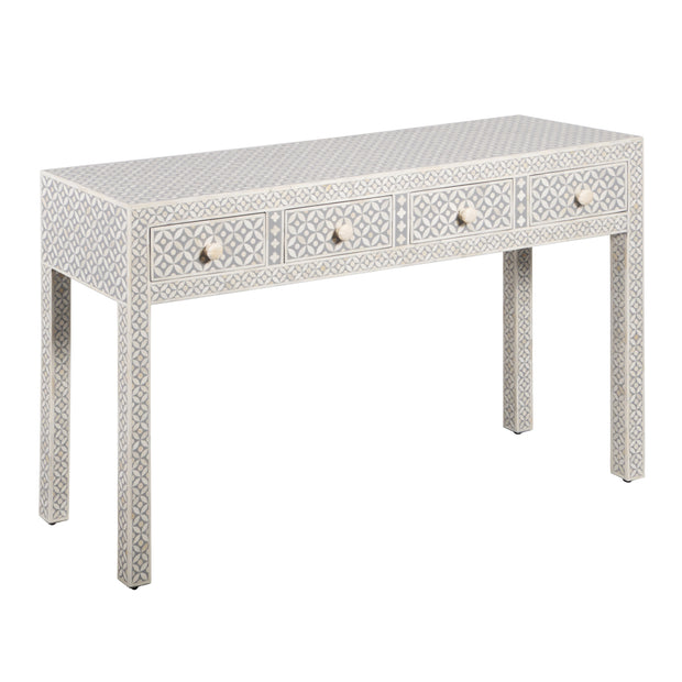 Bone Inlay 4 Drawer Hall Table or Side Table - Grey Geometric